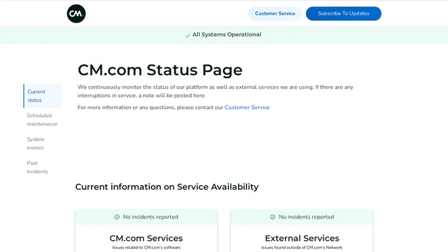 Screenshot of status.cm.com on port 443