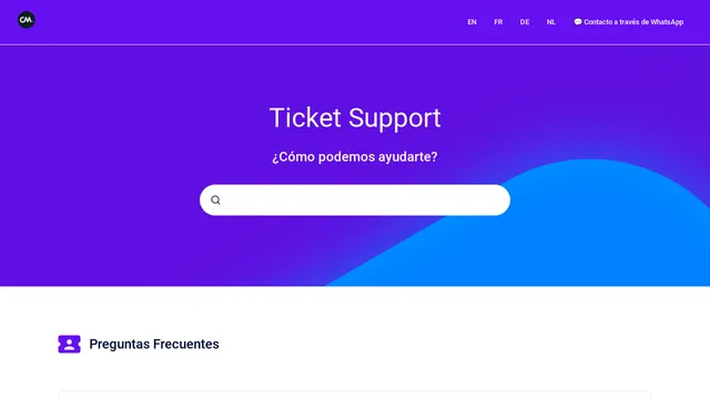 Screenshot of ticket-support-pro-es.cm.com on port 443