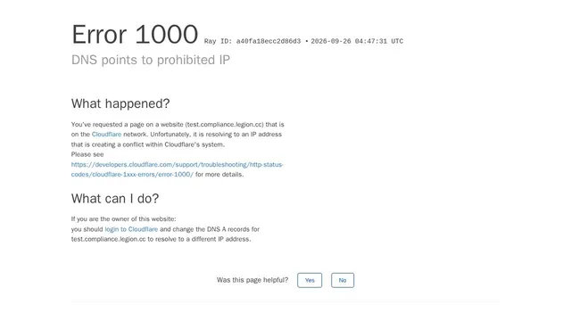 Screenshot of test.compliance.legion.cc on port 443