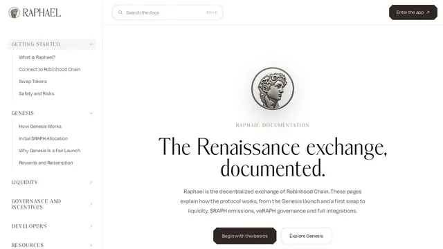 Screenshot of docs.raphael.exchange on port 443