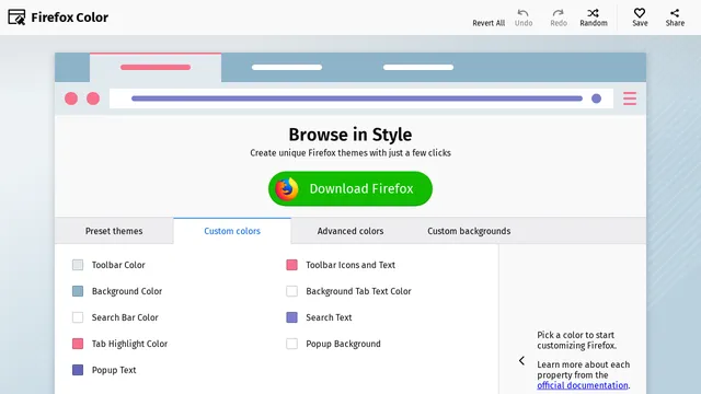 Screenshot of color.firefox.com on port 443