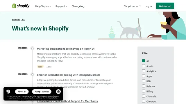 Screenshot of changelog.shopify.com on port 443