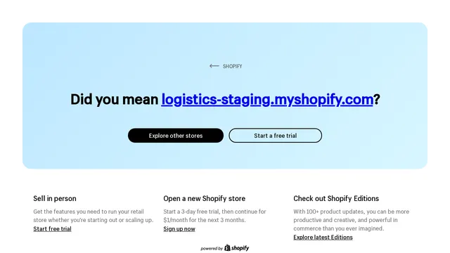 Screenshot of logistics-staging.shopify.com on port 443