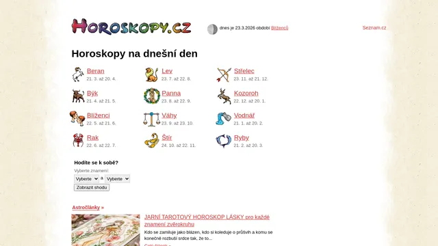 Screenshot of www.horoskopy.seznam.cz on port 443
