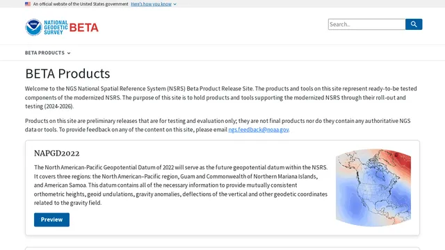 Screenshot of beta.ngs.noaa.gov on port 443