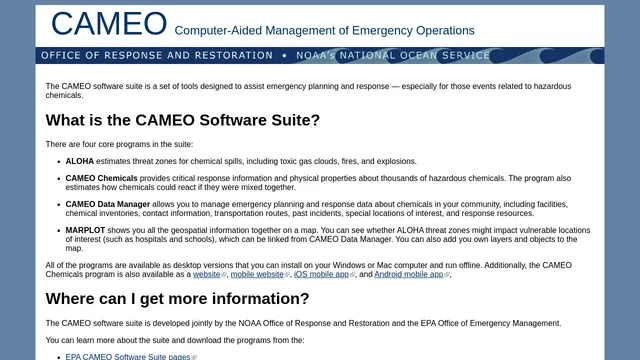 Screenshot of cameo.noaa.gov on port 443