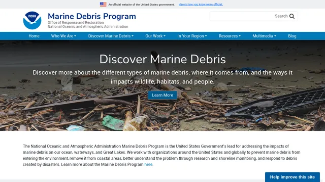 Screenshot of marinedebris.noaa.gov on port 443