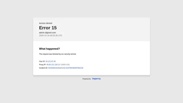 Screenshot of admin.digicert.com on port 9443