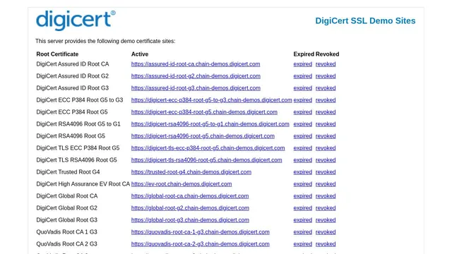 Screenshot of chain-demos.digicert.com on port 443
