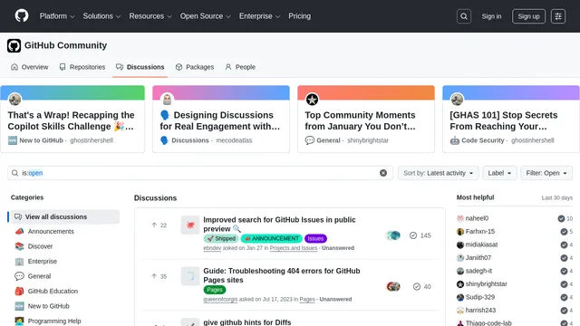Screenshot of community.github.com on port 443