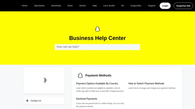 Screenshot of businesshelp.snapchat.com on port 443