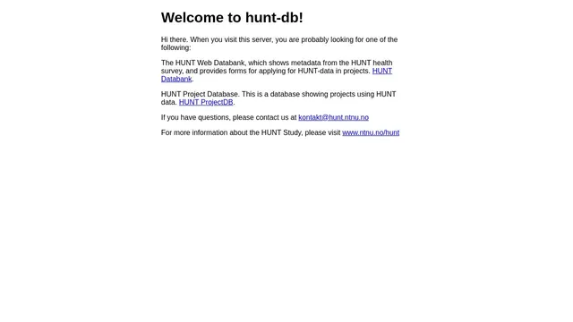 Screenshot of hunt-db.medisin.ntnu.no on port 443