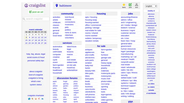 Screenshot of baltimore.craigslist.org on port 443