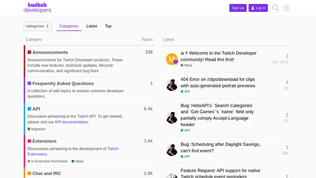 Screenshot of discuss.dev.twitch.tv on port 443