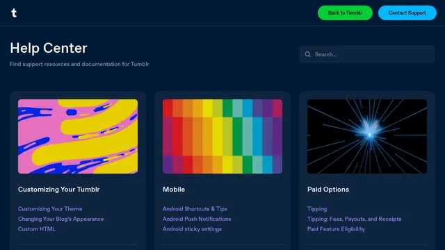 Screenshot of www.help.tumblr.com on port 443