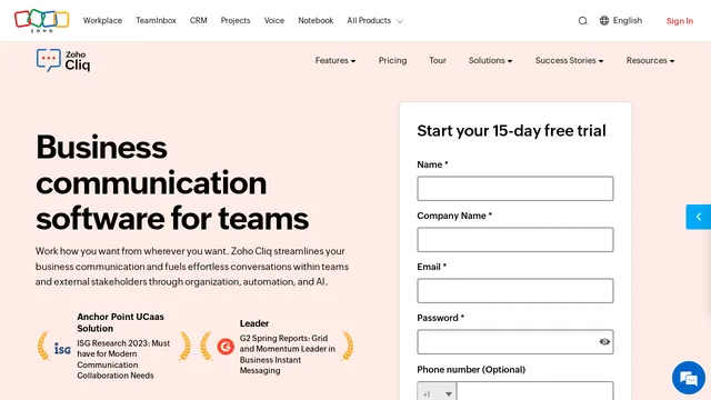 Screenshot of avcliq.zoho.com on port 443
