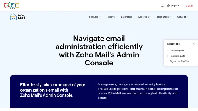 Screenshot of mailadmin.zoho.com on port 443