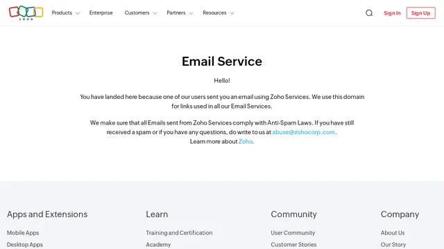 Screenshot of notifications.antivirus.zoho.com on port 443