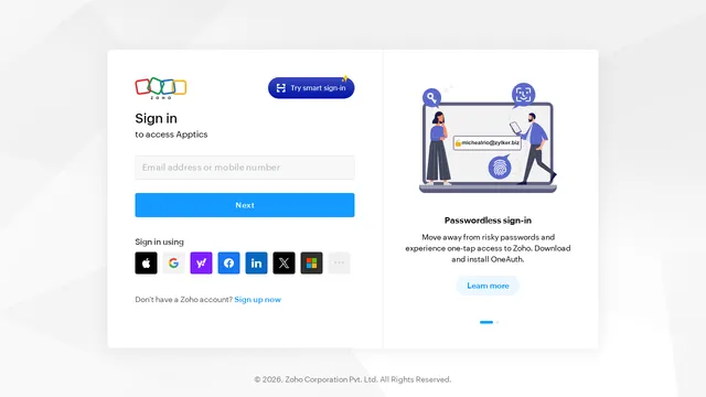 Screenshot of sdk-apptics.zoho.com on port 443