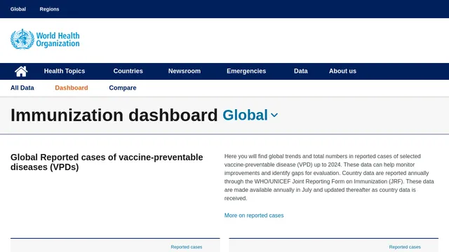 Screenshot of immunizationdata.who.int on port 443