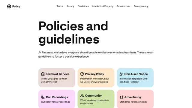 Screenshot of policy.pinterest.com on port 443