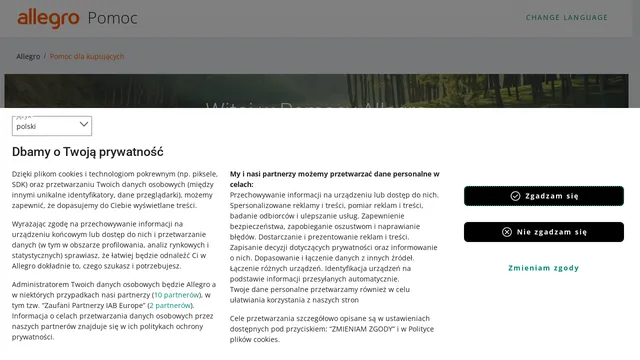 Screenshot of faq.allegro.pl on port 443