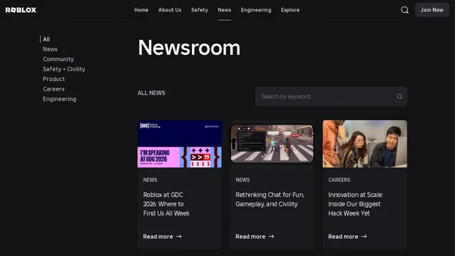 Screenshot of news.roblox.com on port 443