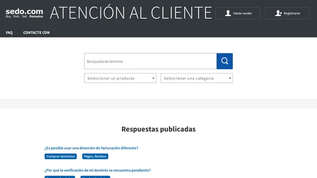 Screenshot of faq-es.sedo.com on port 443