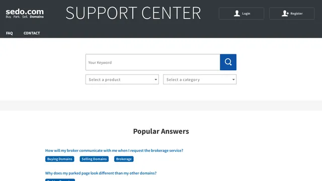 Screenshot of faq-us.sedo.com on port 443