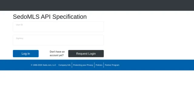 Screenshot of testbed.mls.sedo.com on port 443