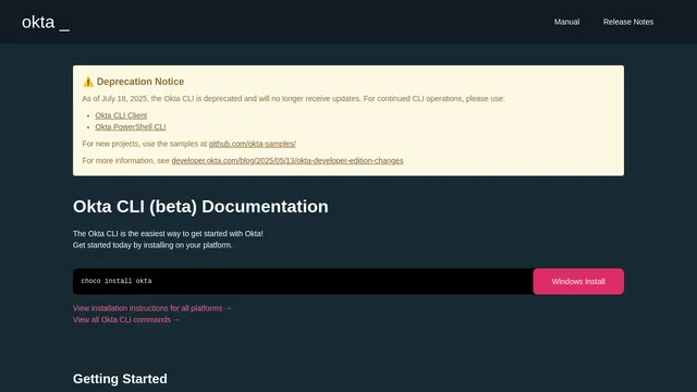 Screenshot of cli.okta.com on port 443