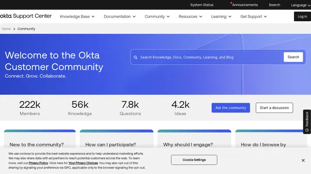 Screenshot of community.okta.com on port 443