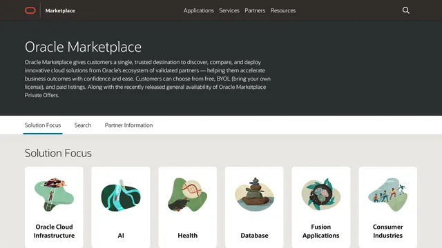 Screenshot of cloudmarketplace.oracle.com on port 443