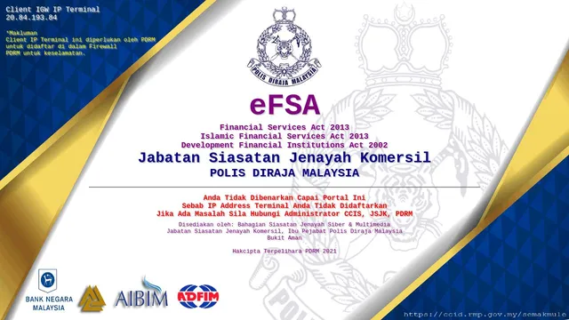 Screenshot of efsa.rmp.gov.my