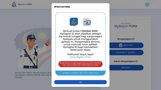 Screenshot of mybayar.rmp.gov.my