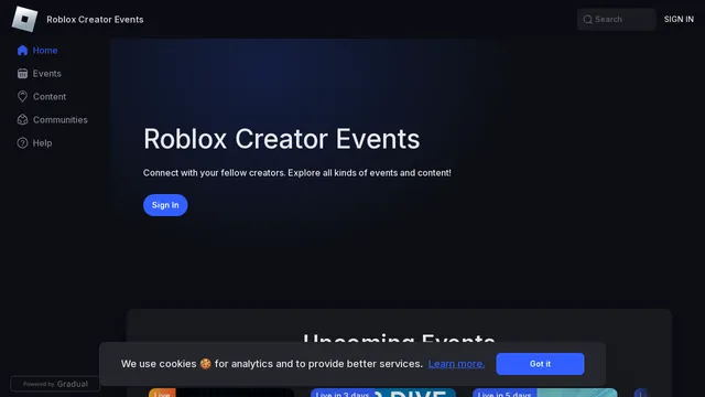 Screenshot of events.roblox.com on port 443