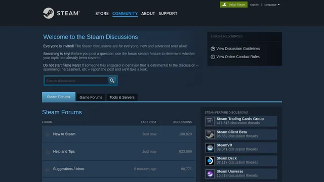 Screenshot of forums.steampowered.com on port 443