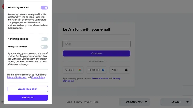 Screenshot of auth.opera.com on port 443