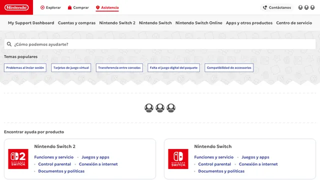 Screenshot of es-americas-support.nintendo.com on port 443