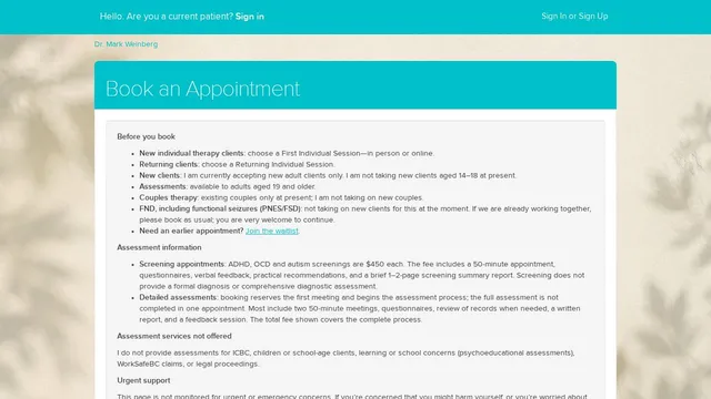Screenshot of drmarkweinberg.janeapp.com on port 443