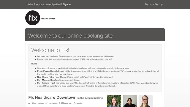 Screenshot of fixhealthcare.janeapp.com on port 443