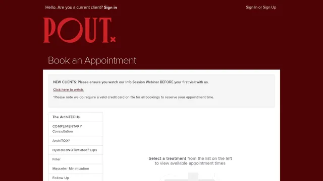 Screenshot of thepoutclinic.janeapp.com on port 443