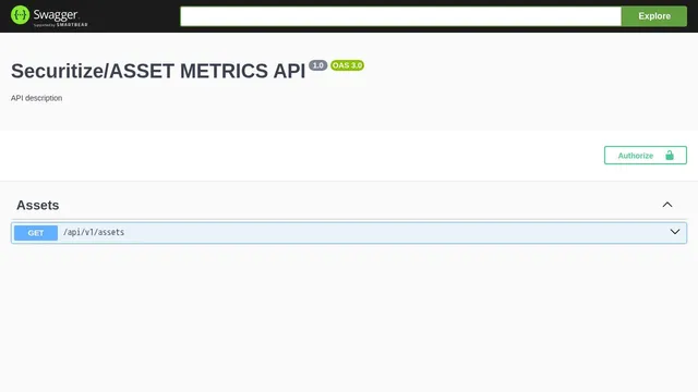Screenshot of assets-metrics.securitize.io on port 443