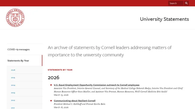 Screenshot of statements.cornell.edu on port 443