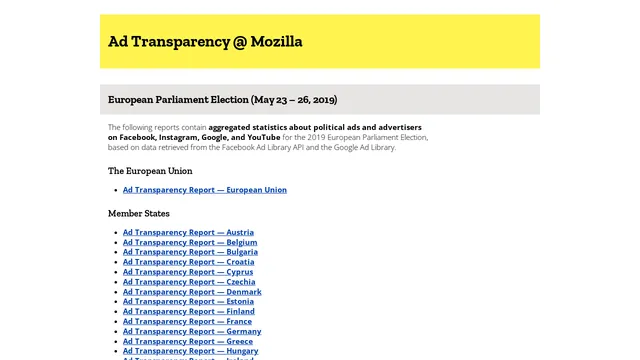 Screenshot of adtransparency.mozilla.org on port 443