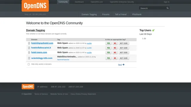 Screenshot of community.opendns.com on port 443