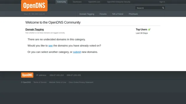 Screenshot of community.preprod.opendns.com on port 443