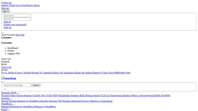 Screenshot of ap.www.sandbox.namecheap.com on port 443