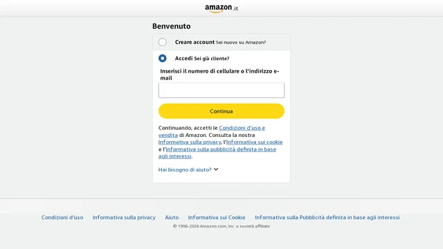 Screenshot of account.partnercentral.amazon.it on port 443
