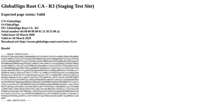 Screenshot of valid.r3.roots.staging.globalsign.com on port 443